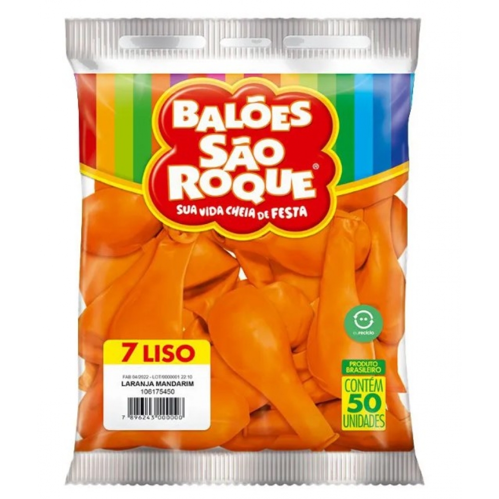 Balão 7 Liso Laranja Mandarim c/50 São Roque - Balões