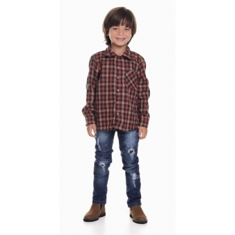 Camisa Junina Infantil Flanela Xadrez Laranja