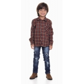 Camisa Junina Infantil Flanela Xadrez Laranja - Fantasias Juninas