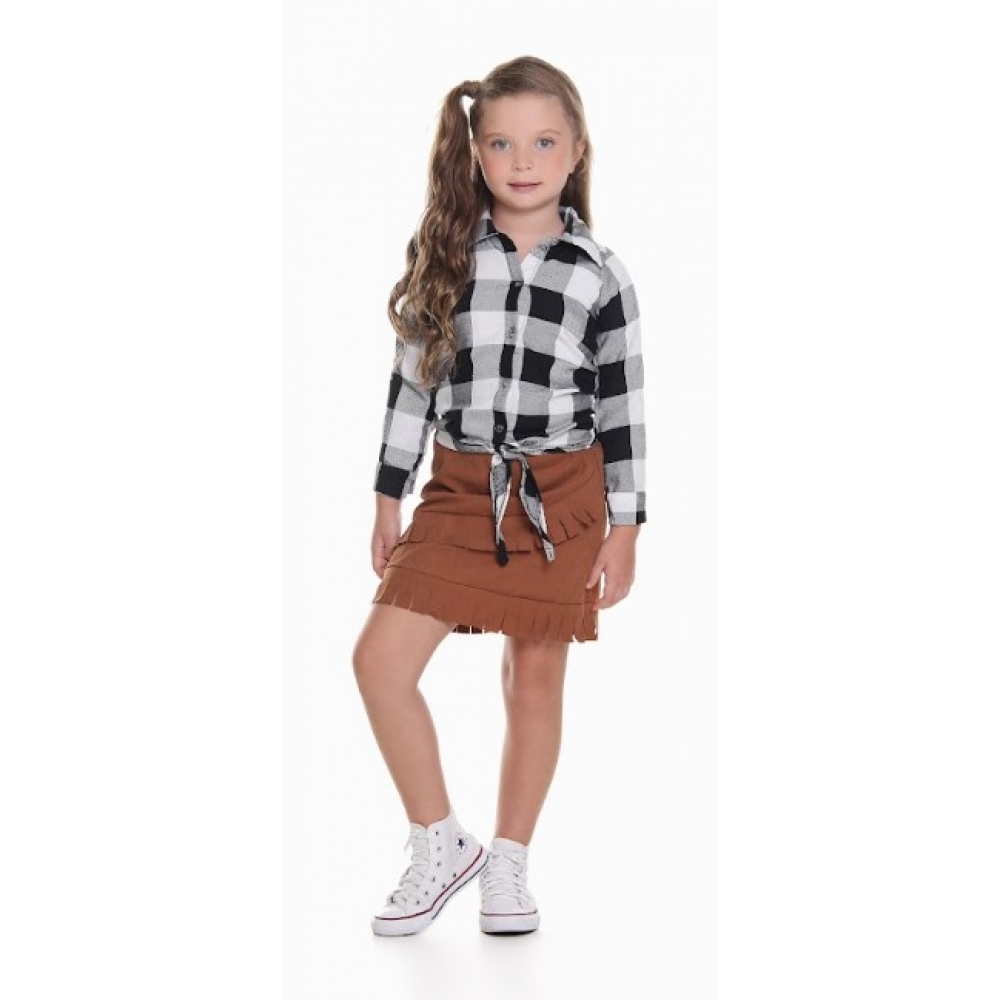 Camisa Feminina Infantil Flanela Xadrez Preta - Fantasias Juninas