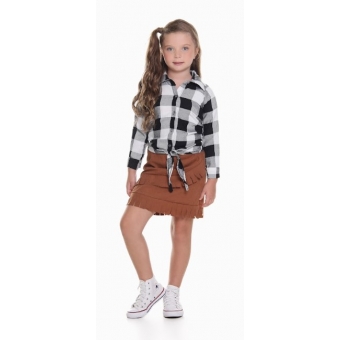 Camisa Feminina Infantil Flanela Xadrez Preta