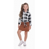 Camisa Feminina Infantil Flanela Xadrez Preta - Fantasias Juninas