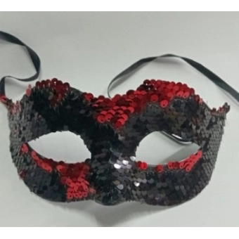 Máscara Veneza Paetê Vermelha e Preta