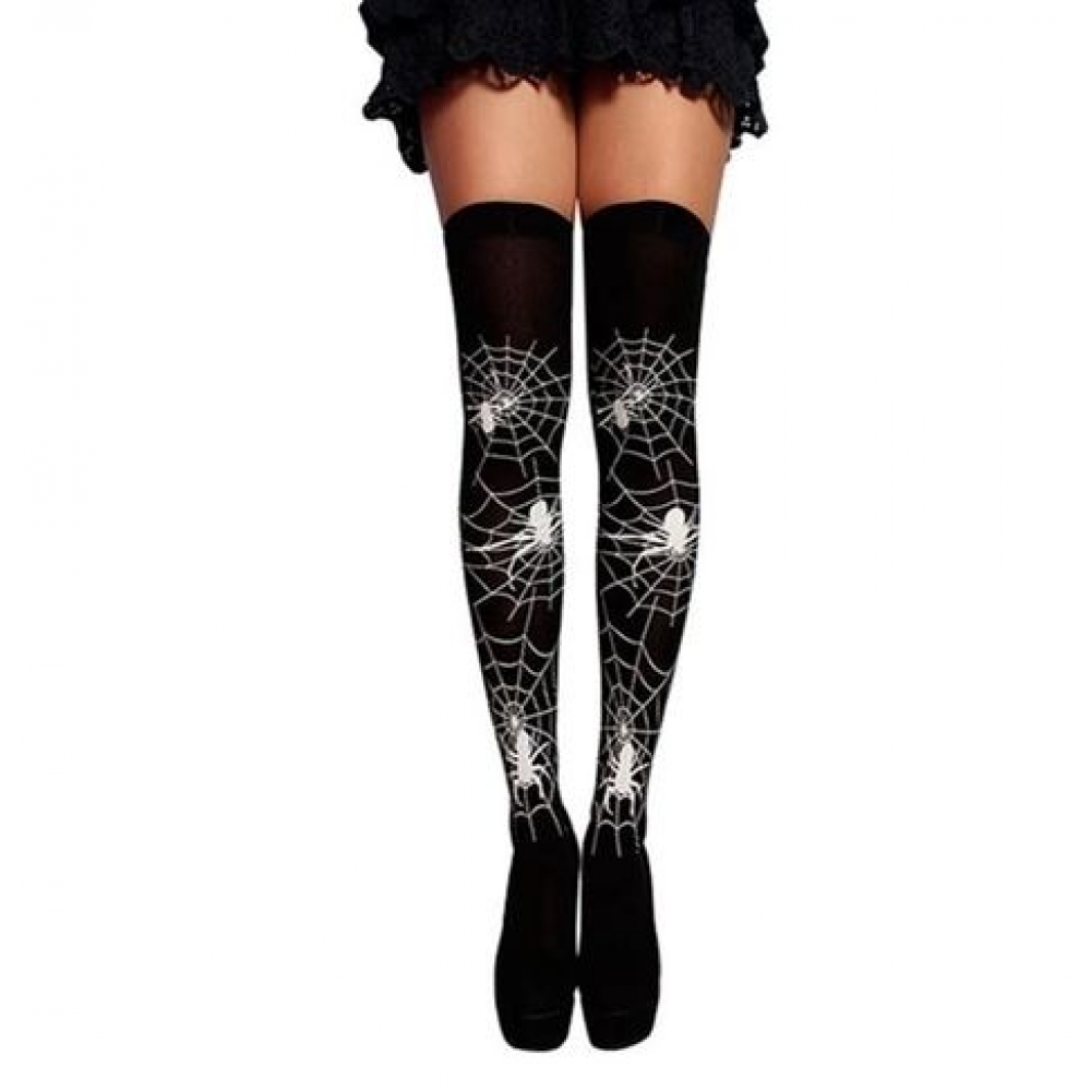 Meia 7/8 Halloween Preta Com Teia de Aranha Adulto - Acessórios para fantasia
