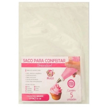 Saco Para Confeitar Descartável Grande c/5 Mago