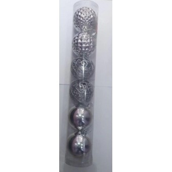 Enfeite Bola Natalina Craquelada/ Lisa/ Glitter Prata 8cm c/6