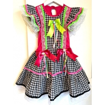 Vestido Junino Infantil Xadrez Luxo