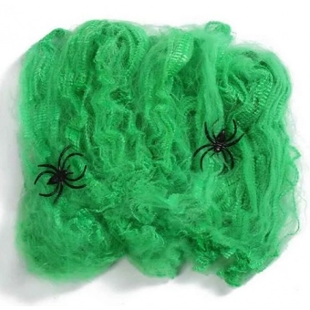 Teia de Aranha Verde Halloween 20g Com 2 Aranhas