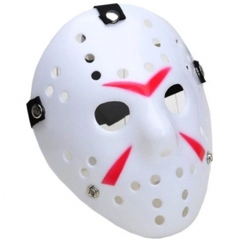 Máscara Plástica Jason Branca e Vermelha