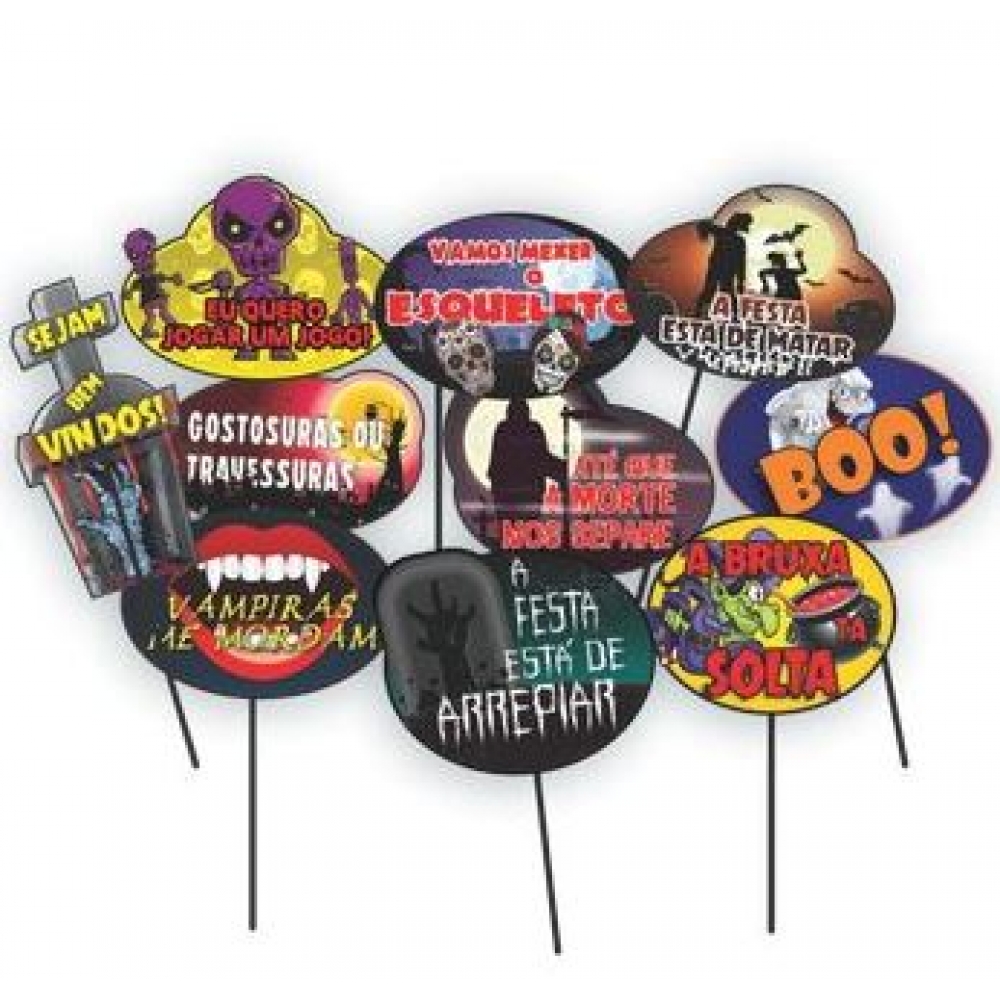 Kit Placas Halloween com Haste c/10 Festa Maluca - Halloween