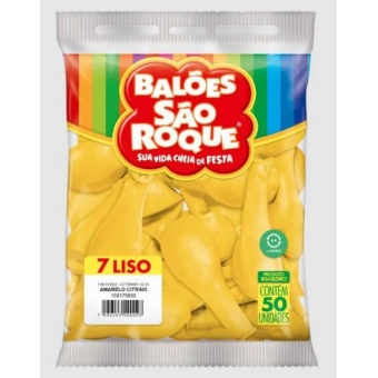 Balão 7 Liso Amarelo Citrino c/50 São Roque