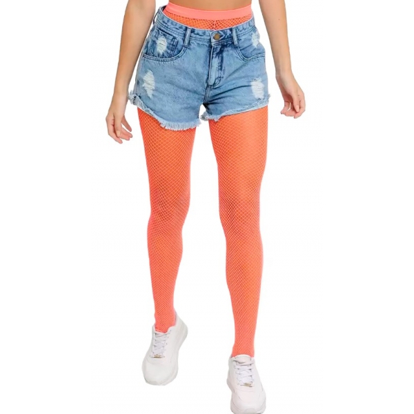 Meia Calça Lisa Laranja Neon Adulto - Acessórios para fantasia