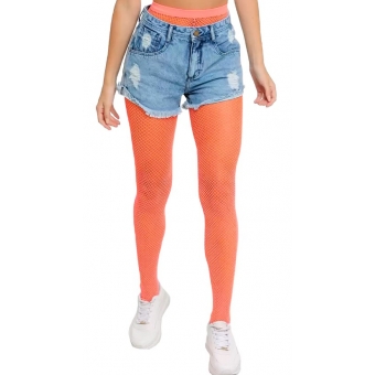Meia Calça Lisa Laranja Neon Adulto
