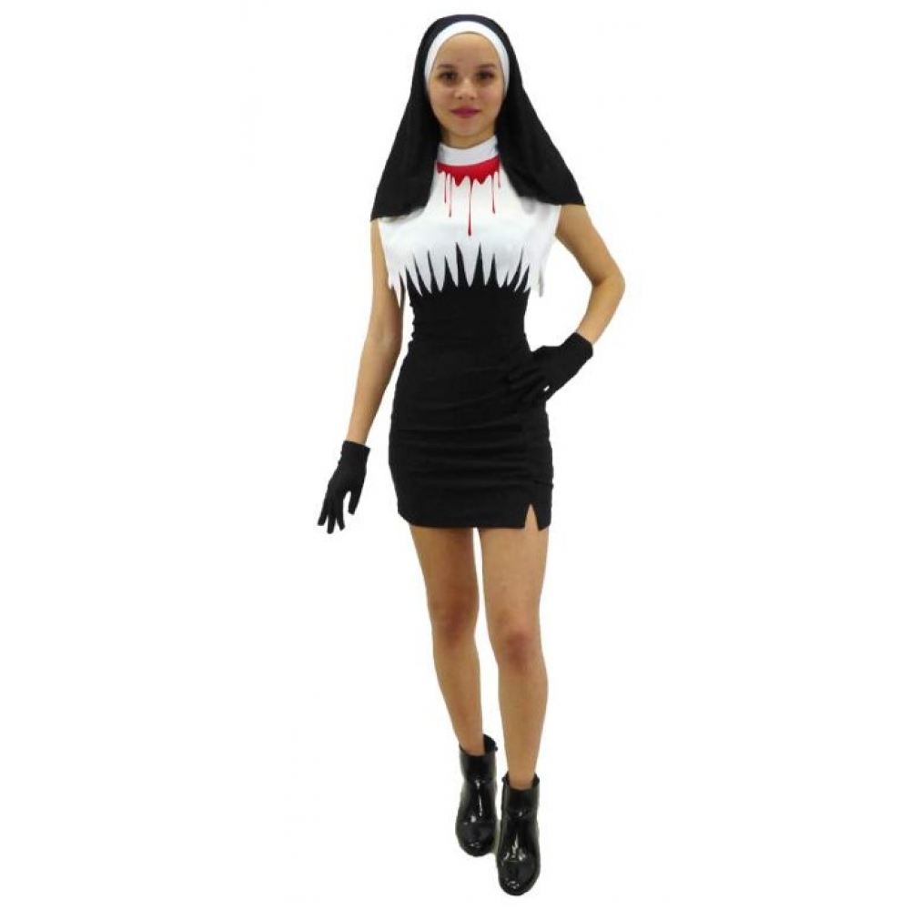 Fantasia Freira Zumbi Halloween Adulto Masquerade - Fantasias Adultos