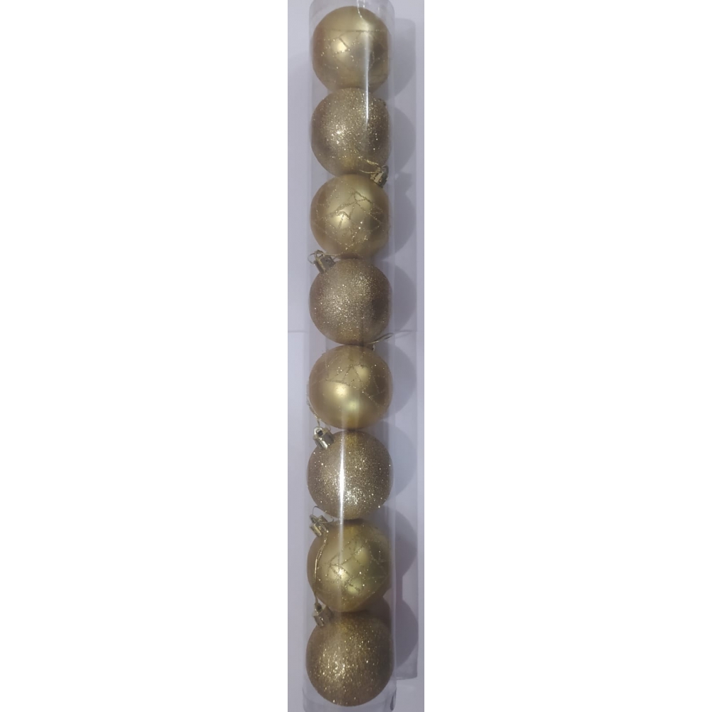 Enfeite Bola Natalina Decorada C/ Glitter Dourada 6cm c/8 - Natal
