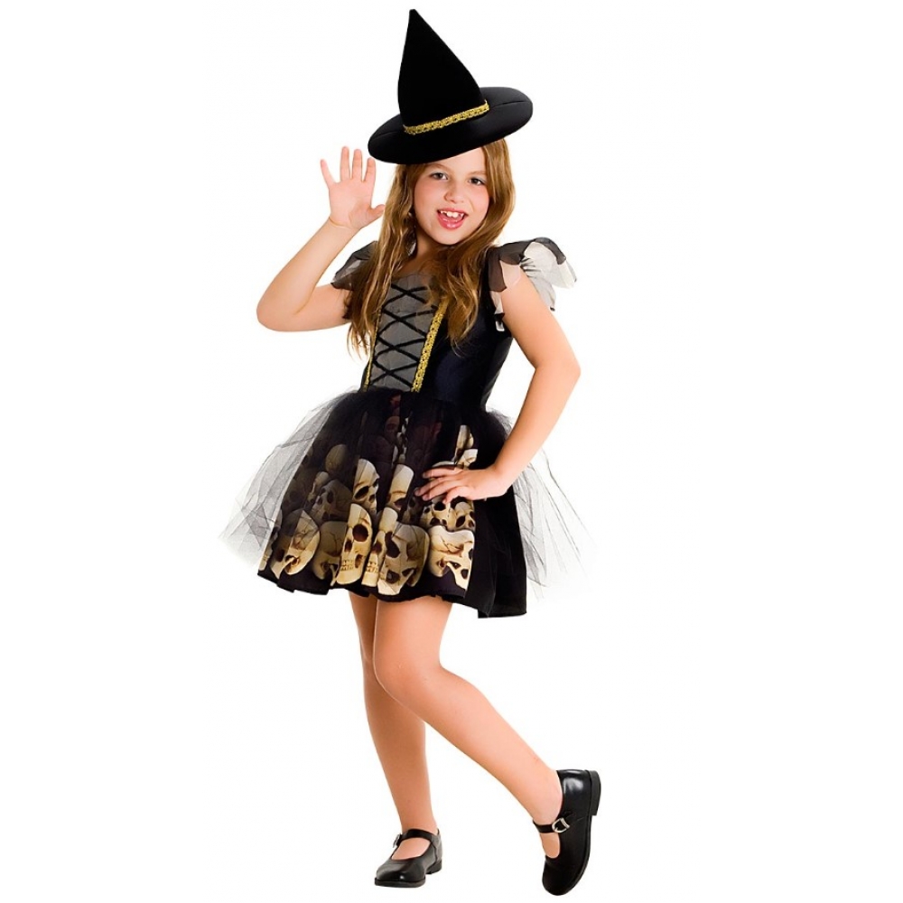 Fantasia Bruxa Caveiras Infantil Sulamericana - Outlet