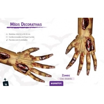 Enfeite Mãos Decorativas Zombie Halloween c/6 Kaixote