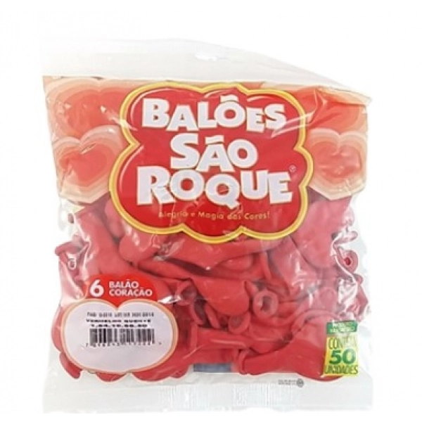 Balão 6 Liso Coração Vermelho c/50 São Roque - Balões