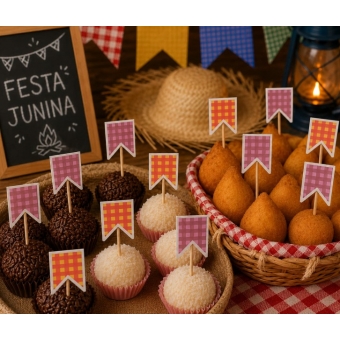 Toppers Para Doces e Salgados Bandeirinha Festa Junina c/24