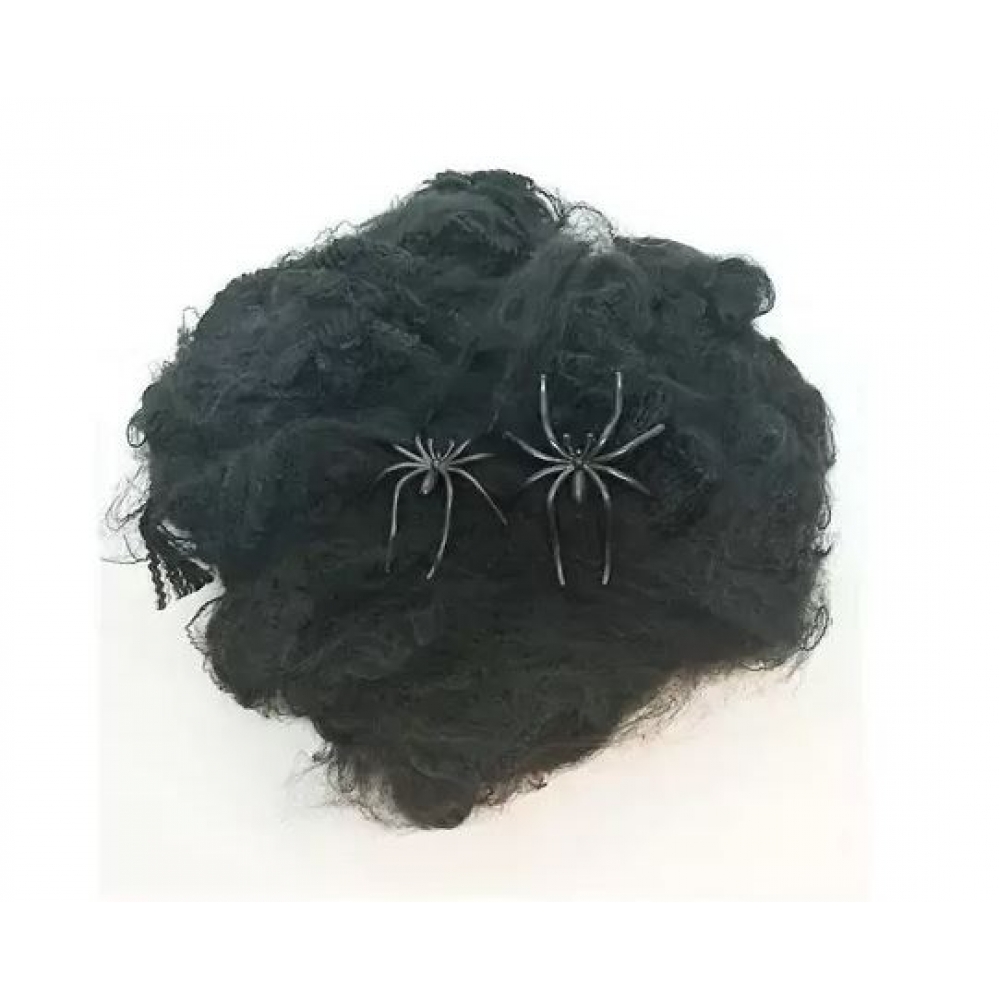 Teia de Aranha Preta Halloween 20g Com 2 Aranhas - Halloween