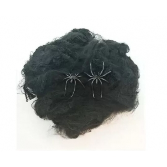 Teia de Aranha Preta Halloween 20g Com 2 Aranhas