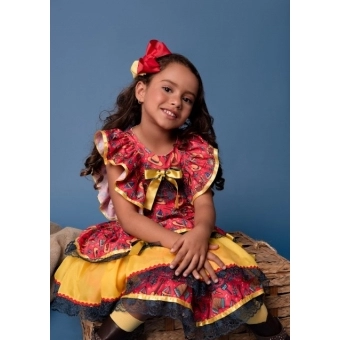 Vestido Junino Infantil Viola Vermelho