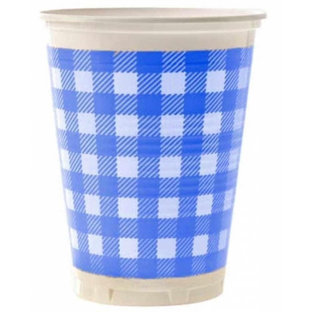 Copo Plástico 200ml Xadrez Azul c/25 Kaixote - Descartáveis