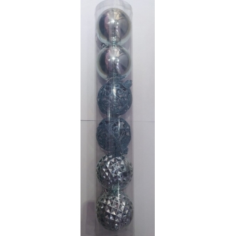 Enfeite Bola Natalina Craquelada/ Lisa/ Glitter Azul Claro 8cm c/6