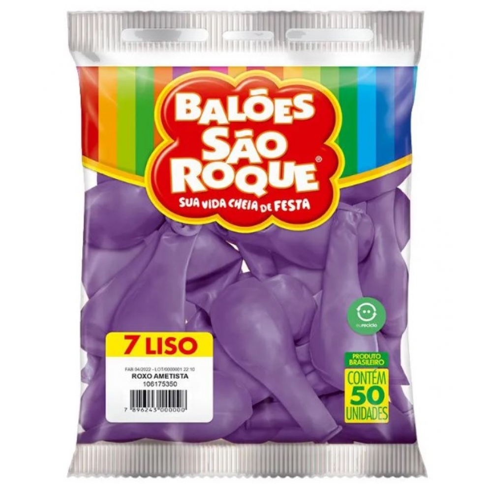 Balão 7 Liso Roxo Uva c/50 São Roque - Balões