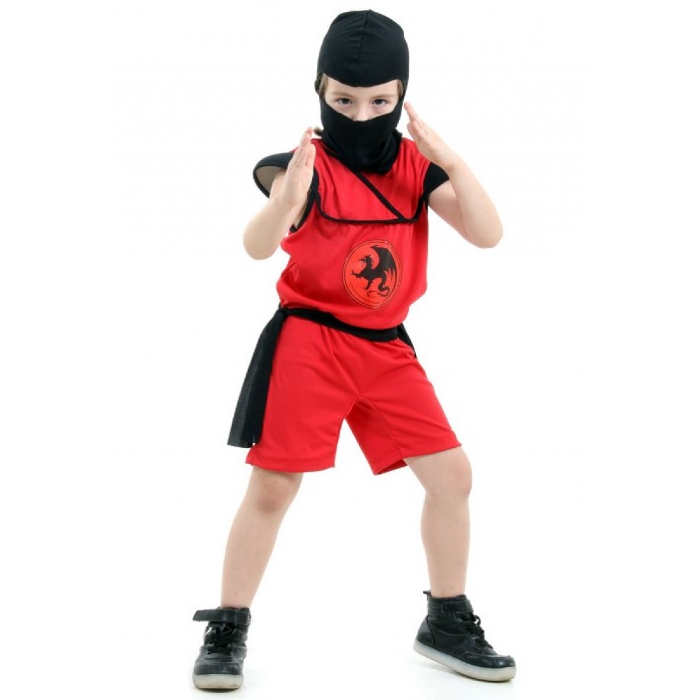 Fantasia Ninja Vermelho Curto Infantil Sulamericana - Fantasias Infantis