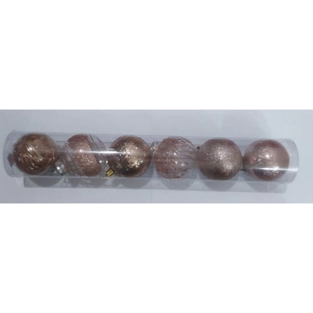 Enfeite Bola Natalina Decorada Rosê 7cm c/6 - Natal