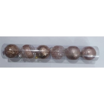 Enfeite Bola Natalina Decorada Rosê 7cm c/6