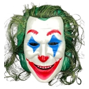 Máscara Plástica Halloween Palhaço Coringa com Cabelo
