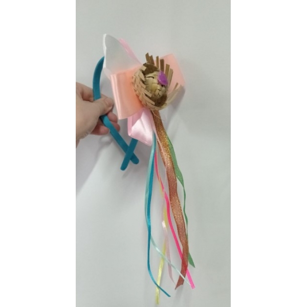 Tiara Junina Mini Chapéu Laço Rosa - Festa Junina