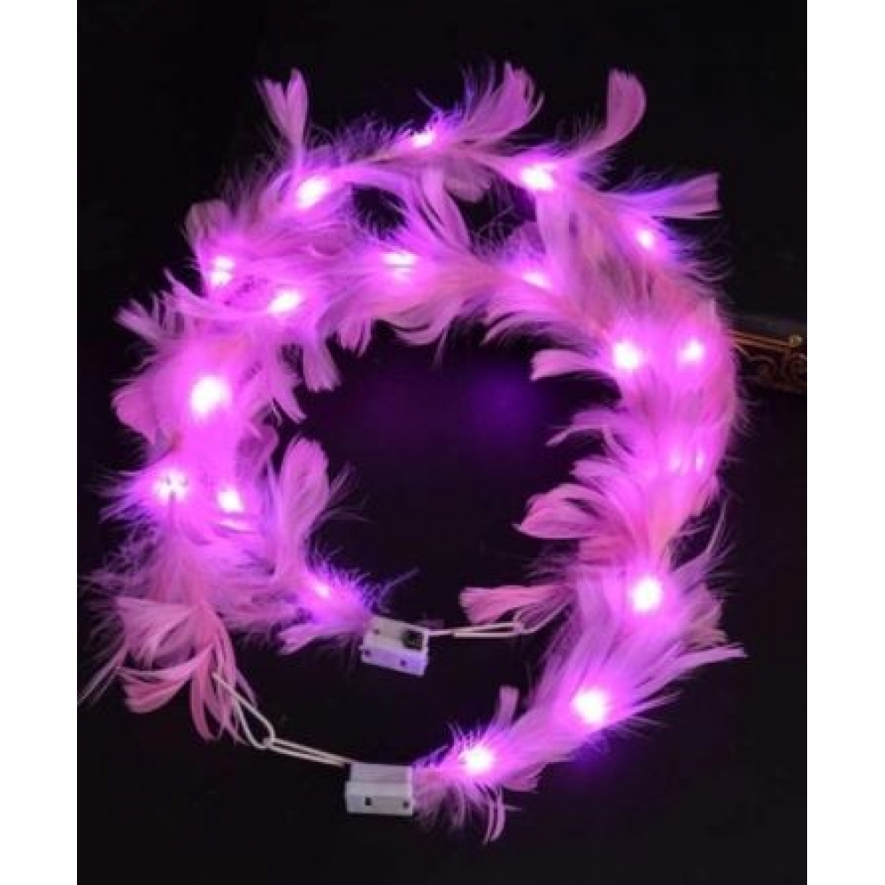 Tiara Com Penas e Led Rosa - Acessórios para fantasia