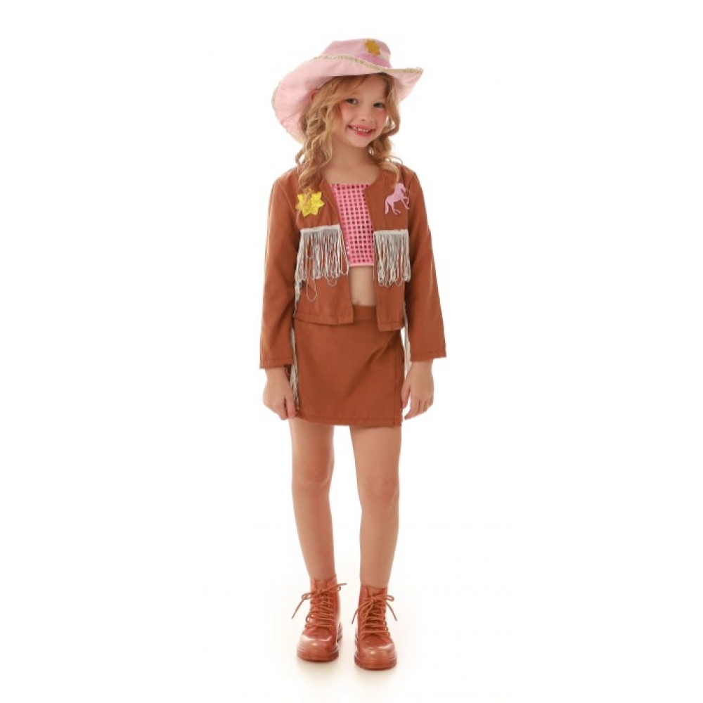 Fantasia Menina Cowntry Marrom Infantil Muvilê - Fantasias Infantis