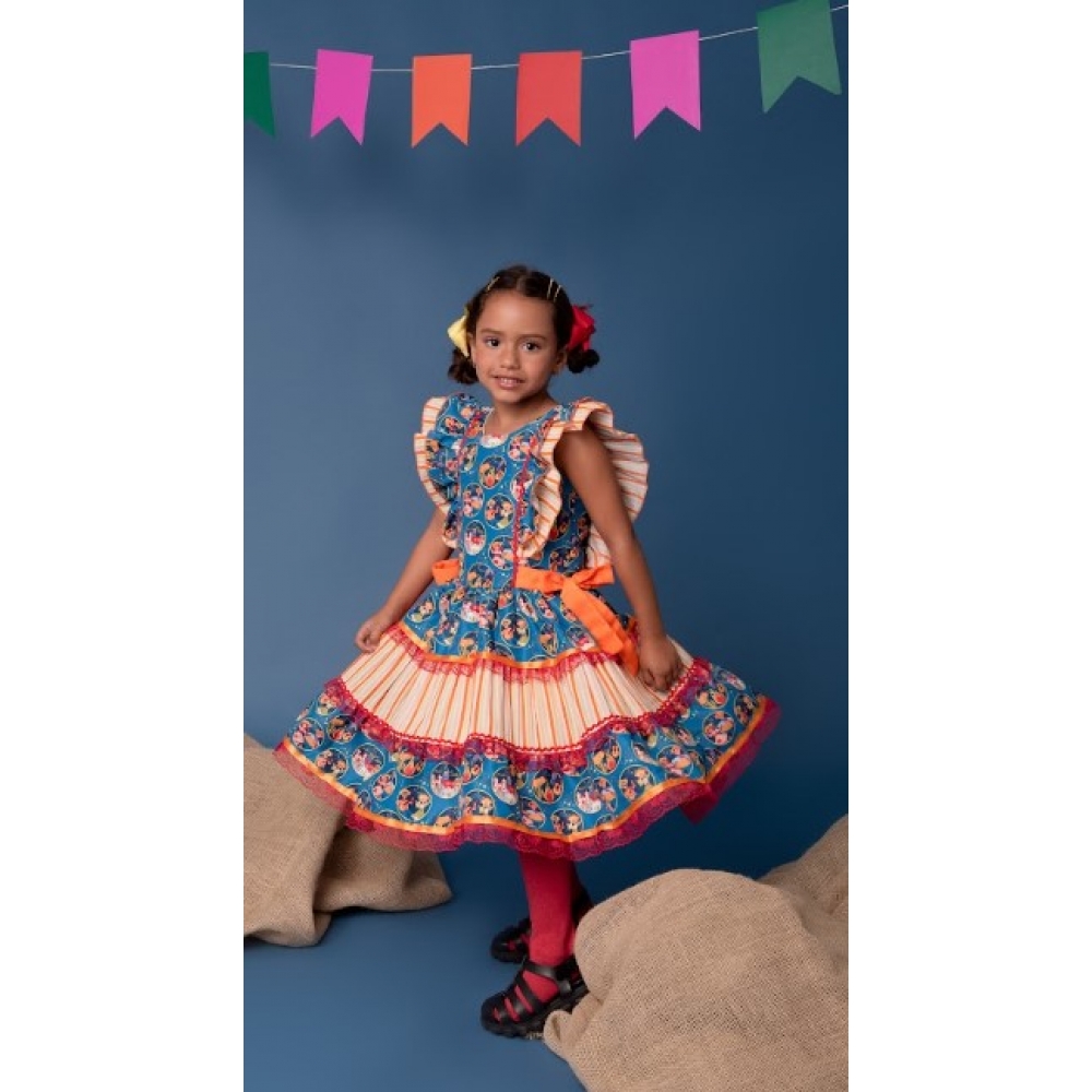 Vestido Junino Infantil Arraia Laranja - Fantasias Juninas