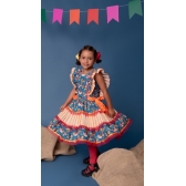Vestido Junino Infantil Arraia Laranja - Fantasias Juninas