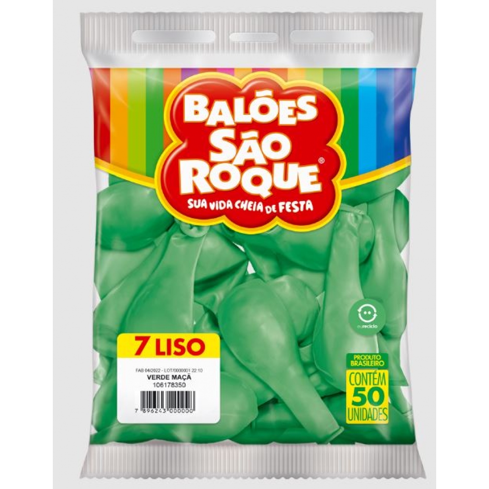 Balão 7 Liso Verde Maçã c/50 São Roque - Balões