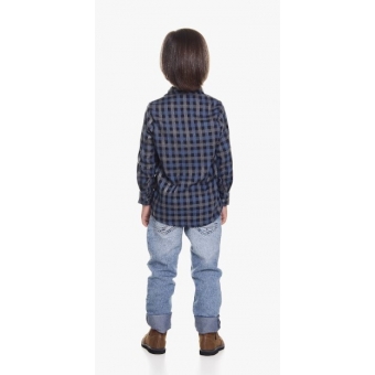 Camisa Junina Infantil Flanela Xadrez Azul