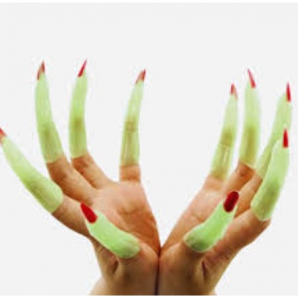 Dedos Verdes de Plástico Para Fantasia de Bruxa c/10 - Halloween