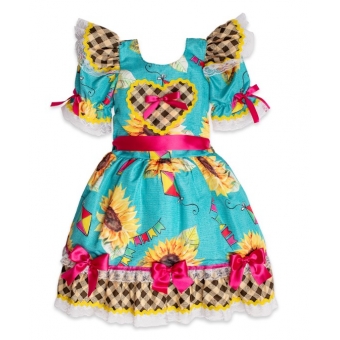 Vestido Junino Infantil Verde Girassol