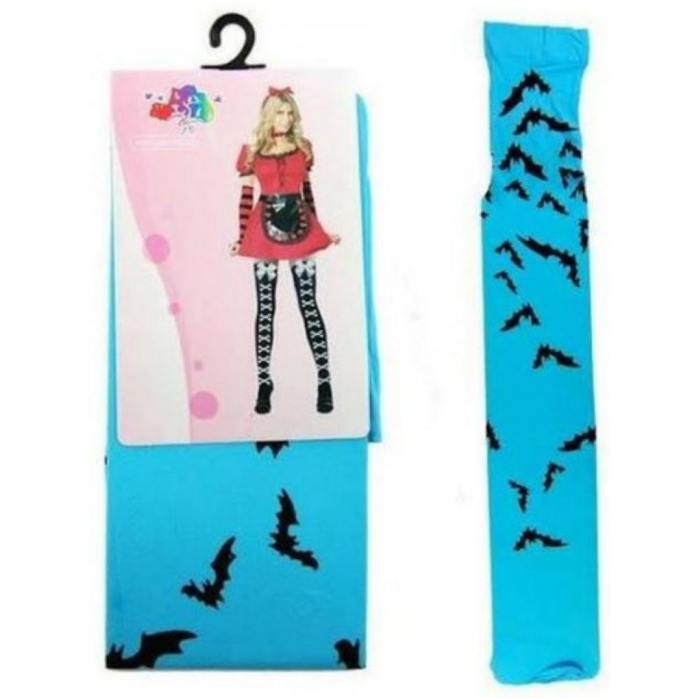 Meia 7/8 Halloween Azul Com Morcegos Adulto - Acessórios para fantasia