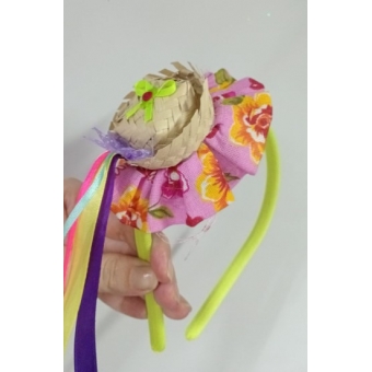 Tiara Junina Mini Chapéu Com Chita
