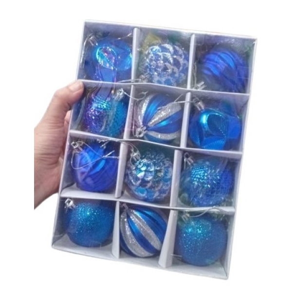 Enfeite Bola Natalina Luxo Azul Royal 6cm c/12 - Natal