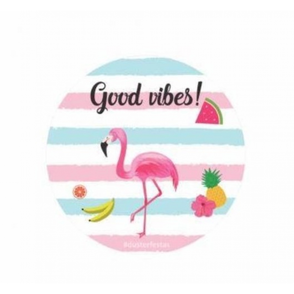 Adesivo Redondo Tropical Flamingo c/20 Duster Festas - Temas Infantis