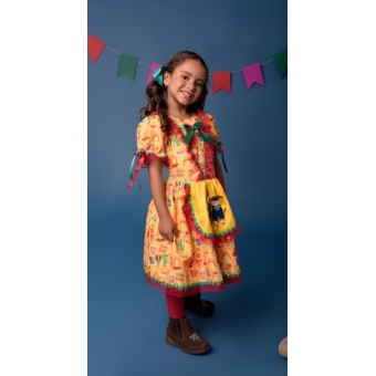 Vestido Junino Infantil Casal Amarelo