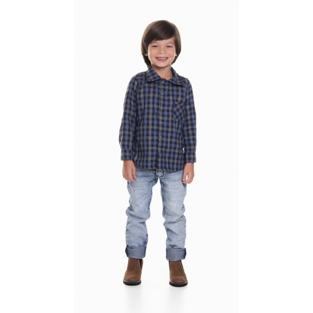 Camisa Junina Infantil Flanela Xadrez Azul - Fantasias Juninas