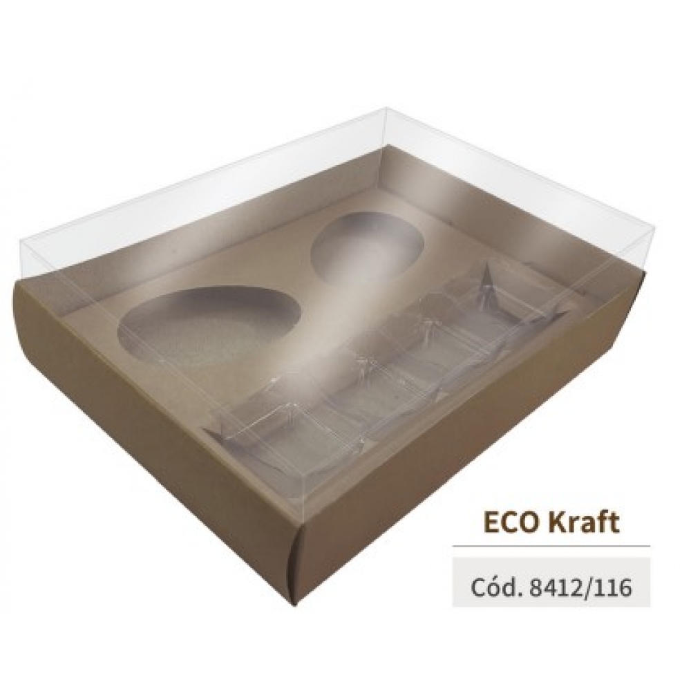 Caixa P/2 Ovos de Colher 50g e 4 Bombons Kraft Kaixote - Páscoa