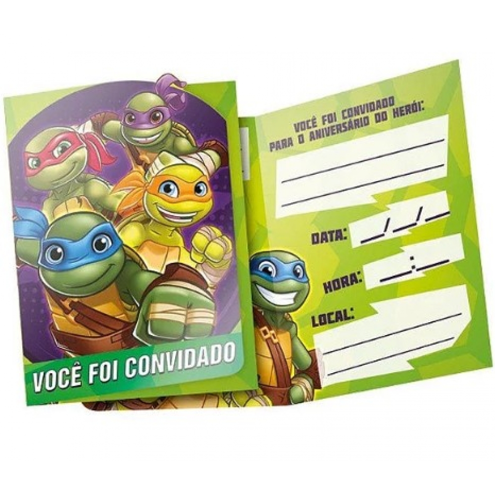 Convite Tartarugas Ninja Kids c/8 Regina Festas - Outlet